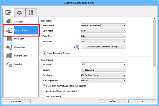 figure: Settings dialog box